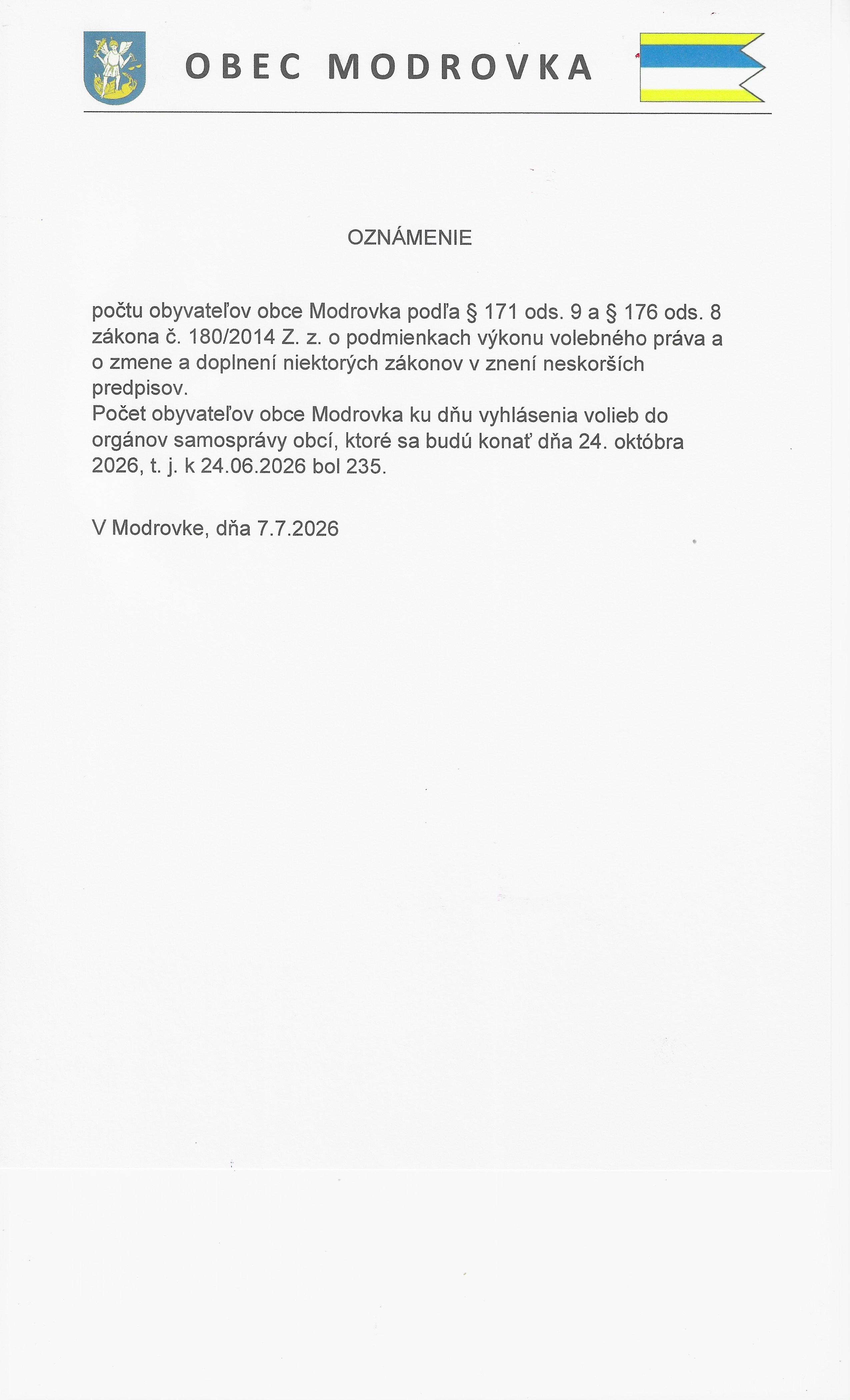 Oznamenie pocet obyvatelov