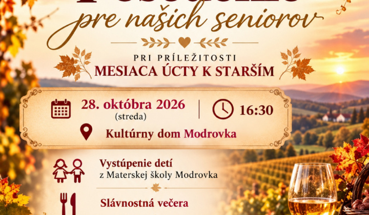 Fotka - Pozvánka pre našich Seniorov - 28.októbra /streda/ 16:30  Kultúrny dom Modrovka